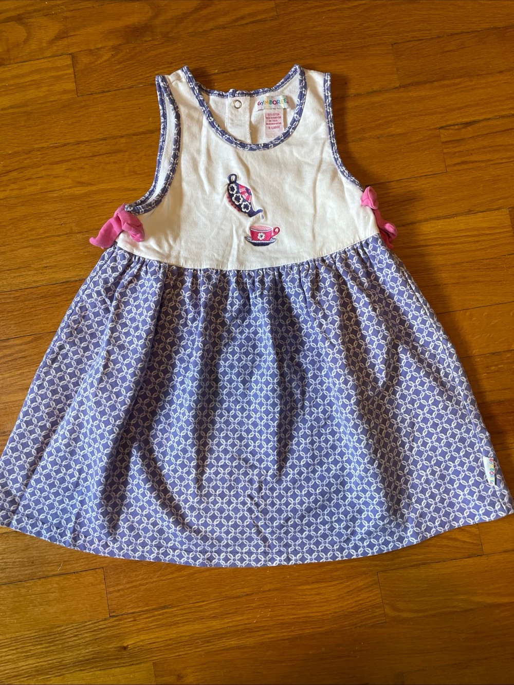 Vintage Gymboree Rainbow Tag Tea Party Line Dress Pink Bows Embroidered Teapot